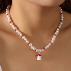 collier de perles de riz perle simple pendentif champignon chaîne de clavicule bijoux
