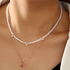 pearl necklace niche design double layer gold chain crystal pendant jewelry