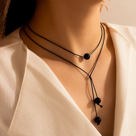 Bijoux fantaisie corde tressée collier double couche perlé collier multicouche's discount tags