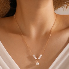 Simple Fashion Alloy Chain Pearl Geometric Beaded Single Layer Necklace