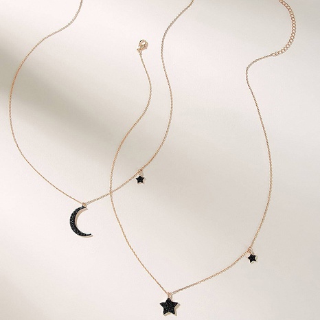 simple rhinestone-studded star moon double-layer geometric multilayer necklace's discount tags