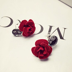 fashion red rose earrings three-dimensional flower diamond earrings