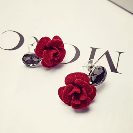 fashion red rose earrings three-dimensional flower diamond earrings's discount tags