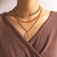 Jewelry Metal Human Head Pendant Multilayer Geometric Chain Three-layer Necklace