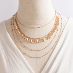 Fashion Leaf Disc Mehrschichtige geometrische unregelmäßige runde Perle vierschichtige Halskette
