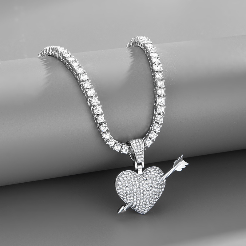 heart rhinestone crossborder fashion hiphop bracelet necklace European and American fashion jewelry