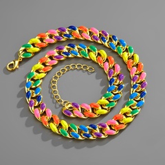 cross-border accessories bold colorful rainbow trendy Cuban chain