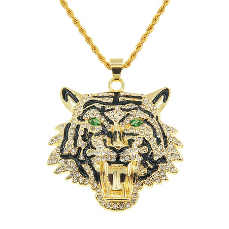 hip-hop exaggerated green eyes tiger head necklace men's accessories pendant's discount tags