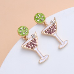 Korean personality micro-inlaid wine glass earrings drop oil champagne earrings