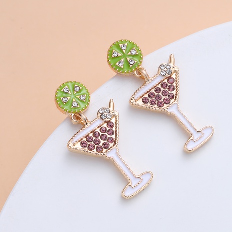 Korean personality micro-inlaid wine glass earrings drop oil champagne earrings's discount tags
