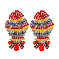 cute little red fish alloy super flash diamond personality female earrings