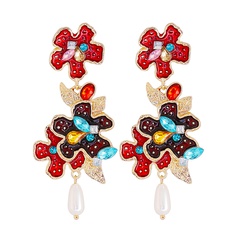 new retro flower color dripping oil water drop pearl earrings