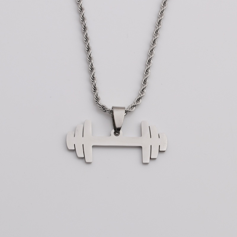 Stainless steel jewelry mens retro twist chain dumbbell pendant necklace