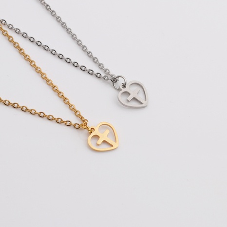 simple stainless steel love heart cross pendant necklace's discount tags