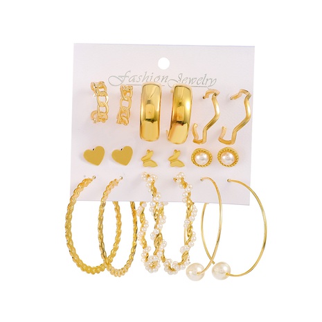 new exaggerated imitation pearl earrings 9-piece set retro geometric earrings's discount tags