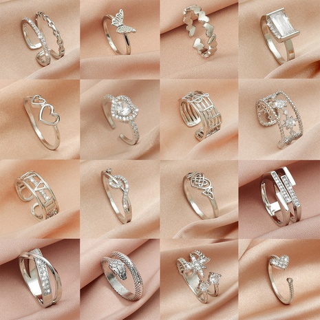 Korean zircon open heart copper ring wholesale's discount tags