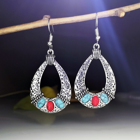 European and American retro large drop-shaped turquoise earrings's discount tags