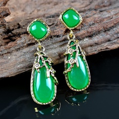 Fashion Emerald Green Earrings Bohemian Retro Branch Flower Earrings