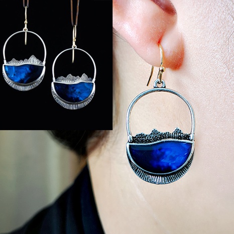 retro creative lock-shaped sapphire earrings colorful glazed earrings's discount tags