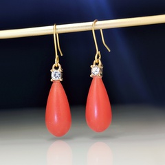 Fashion Salmon Color Coral Stone Diamond Earrings Vintage Coral Drop Earrings