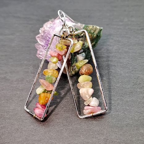 European and American exaggerated colored tourmaline crushed stone earrings's discount tags