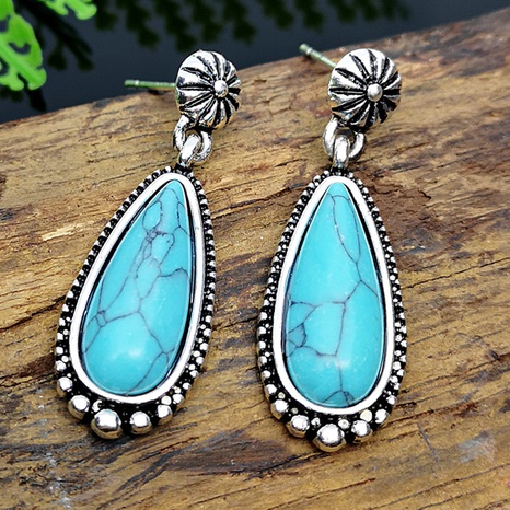 European and American creative drop-shaped turquoise exaggerated earrings's discount tags