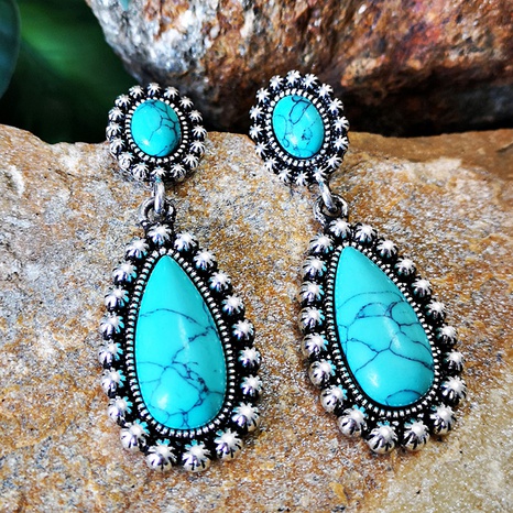 new European and American creative drop-shaped turquoise exaggerated earrings's discount tags