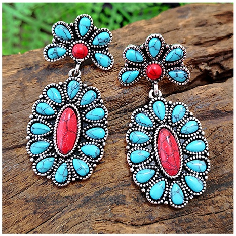 New Turquoise Earrings European and American Exaggerated Earrings's discount tags