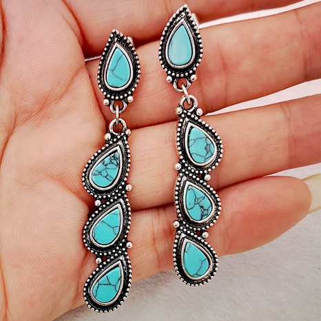 European and American drop-shaped retro long earrings fashion turquoise earrings's discount tags