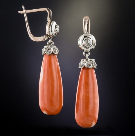 Bohemian earrings orange coral drop-shaped diamond earrings's discount tags
