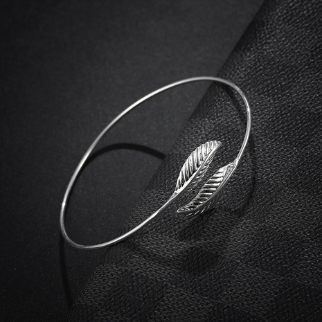 simple single circle leaf feather open bracelet's discount tags