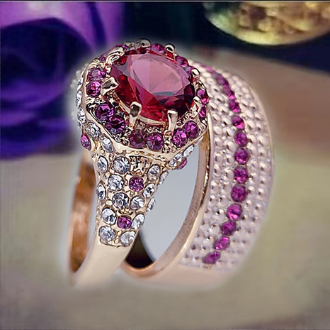 European and American style fashion temperament ruby rose red diamond diamond ring's discount tags