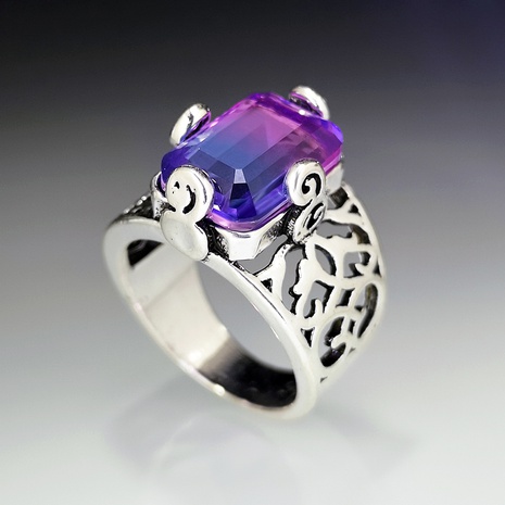 European and American hollow carved inlaid colorful purple tourmaline ring's discount tags