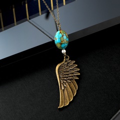 Feather Carved Eagle Wing Pendant Ethnic Retro Turquoise Wing Necklace