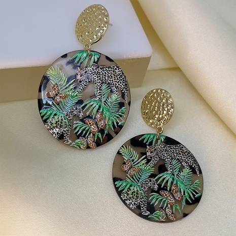 new green rainforest leaves butterfly leopard print earrings's discount tags