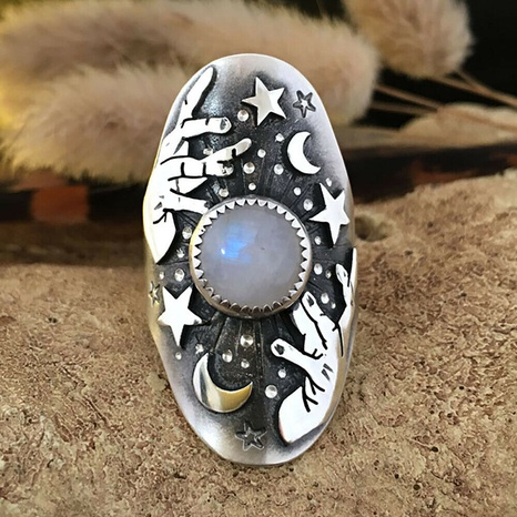 new starry sky creative moonstone retro ring's discount tags