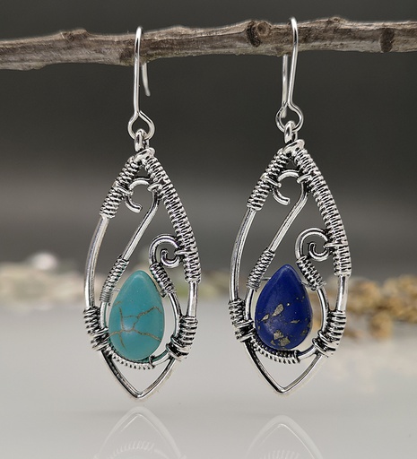 nouvelles boucles d'oreilles créatives en lapis lazuli boucles d'oreilles turquoises rétro sinueuses's discount tags