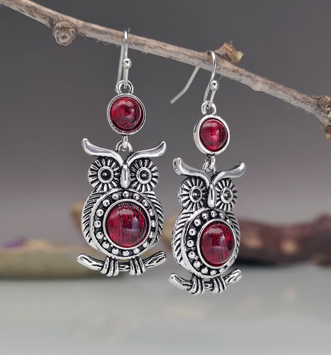 new ruby owl earrings European and American creative retro jewelry's discount tags