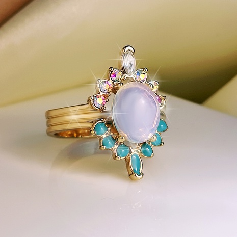 European and American Inlaid Moonlight Opal Flower Ring's discount tags