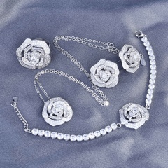hollow rose flower necklace camellia earrings micro inlaid open ring bracelet female