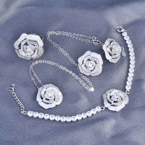 hollow rose flower necklace camellia earrings micro inlaid open ring bracelet female's discount tags