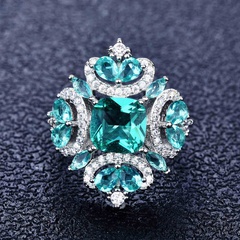 retro micro-embellished diamond imitation natural Paraiba green diamond copper ring
