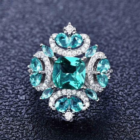 retro micro-embellished diamond imitation natural Paraiba green diamond copper ring's discount tags