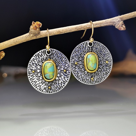 European and American retro creative folds turquoise earrings's discount tags