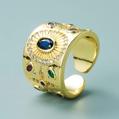 Retro color zircon ring European and American exaggerated design arc copper ring