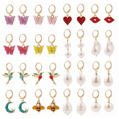 fashion earrings pearl animal heart earrings candy color butterfly 6-piece set