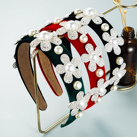 Diadema de flores de perlas de diamantes de imitación completa hermosa europea y americana's discount tags