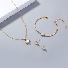 conception de style simple bracelet en zircon de cuivre boucles d'oreilles collier bijoux 3 pièces femme