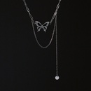 Fashion Hollow Silver Butterfly Tassel Disc Titanium Steel Necklacepicture7