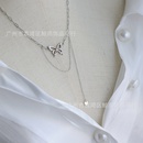Fashion Hollow Silver Butterfly Tassel Disc Titanium Steel Necklacepicture10